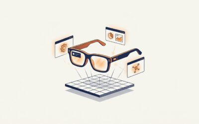 Il·lustració minimalista del resum setmanal VR/AR amb unes ulleres de realitat augmentada